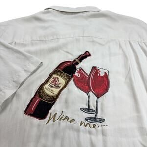 Luau Finest Silk "Wine Me" Shirt Mens Large Ivory Cabernet Sauvignon Embroidered